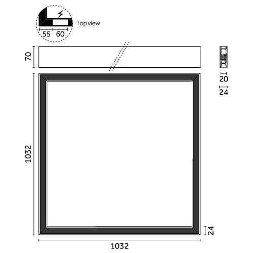 Traceline Surface Square, 1000x1000mm - Dark Frosted